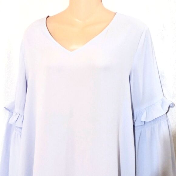 LOFT Baby Blue Romantic Ruffled Bell Sleeve Blouse Size Small - Picture 2 of 3